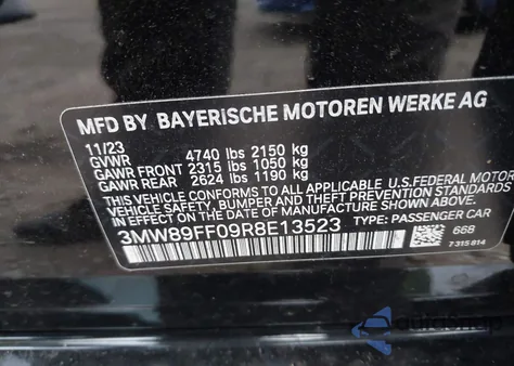 2024 BMW 330I xDrive z USA, uszkodzony, nr VIN 3MW89FF09R8E13523